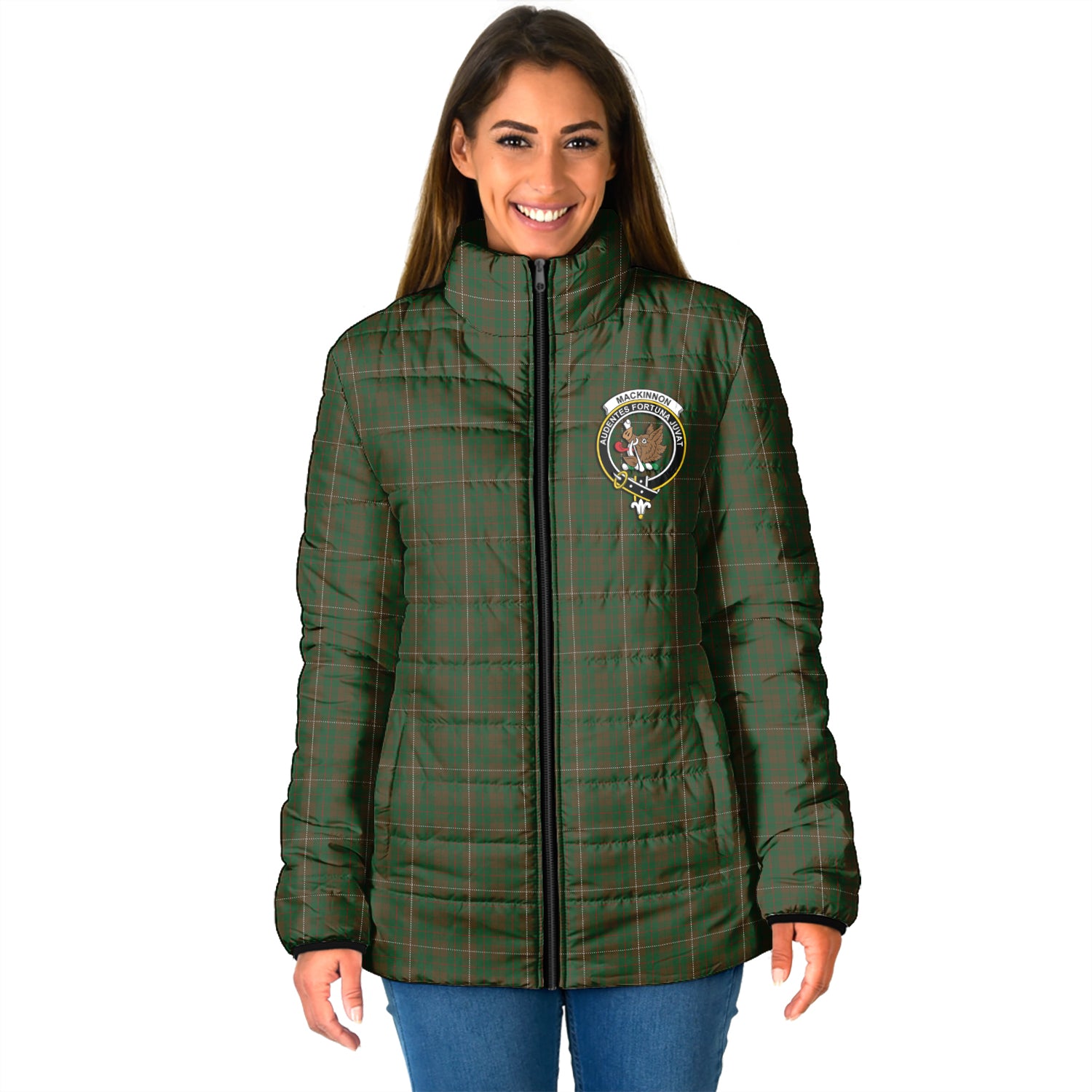 MacKinnon Hunting Tartan Padded Jacket with Family Crest - Tartan Vibes Clothing