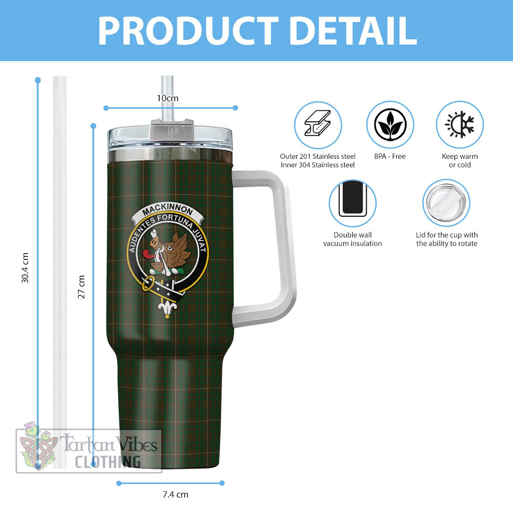 Tartan Vibes Clothing MacKinnon Hunting Tartan and Family Crest Tumbler with Handle