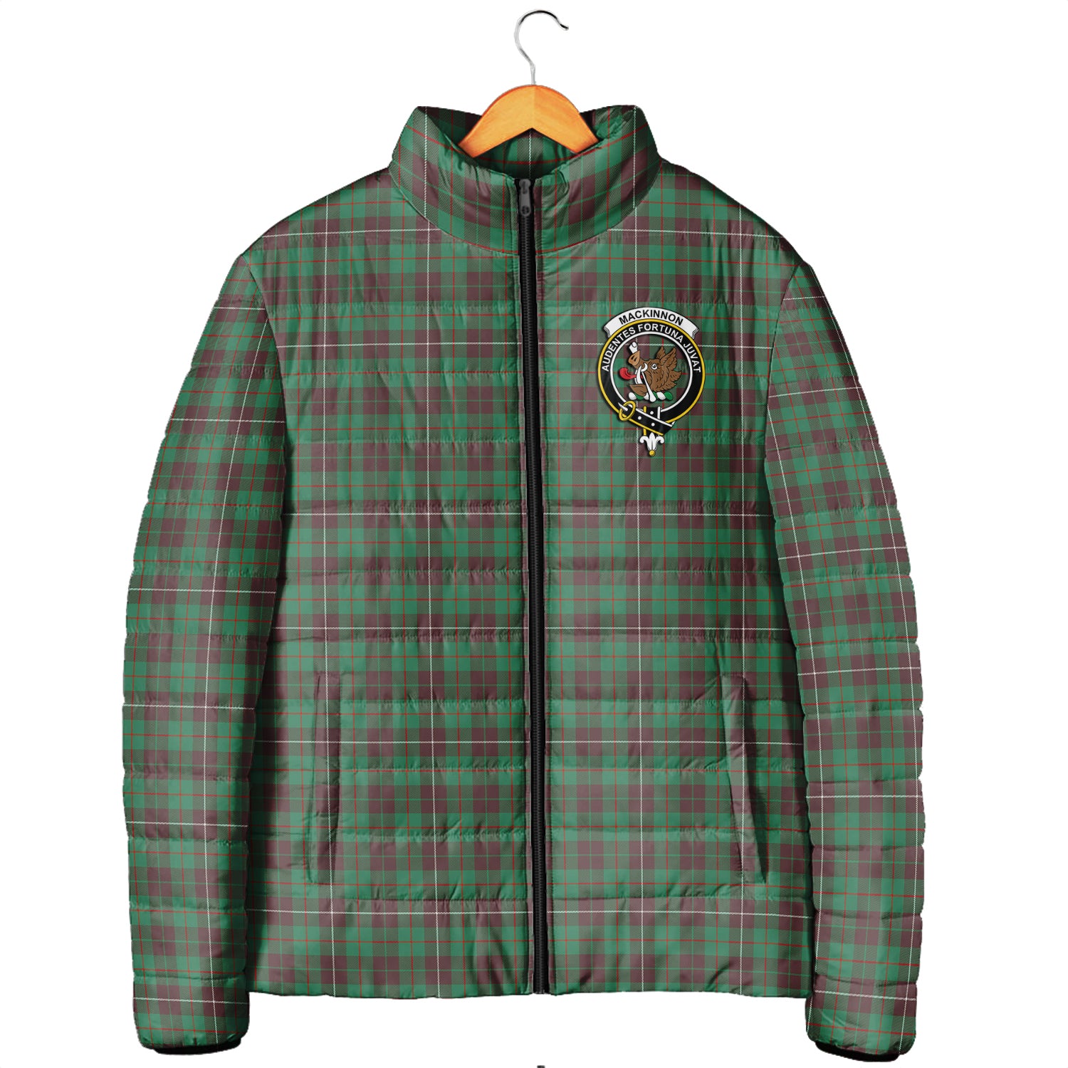 MacKinnon Hunting Ancient Tartan Padded Jacket with Family Crest Men's Padded Jacket - Tartan Vibes Clothing