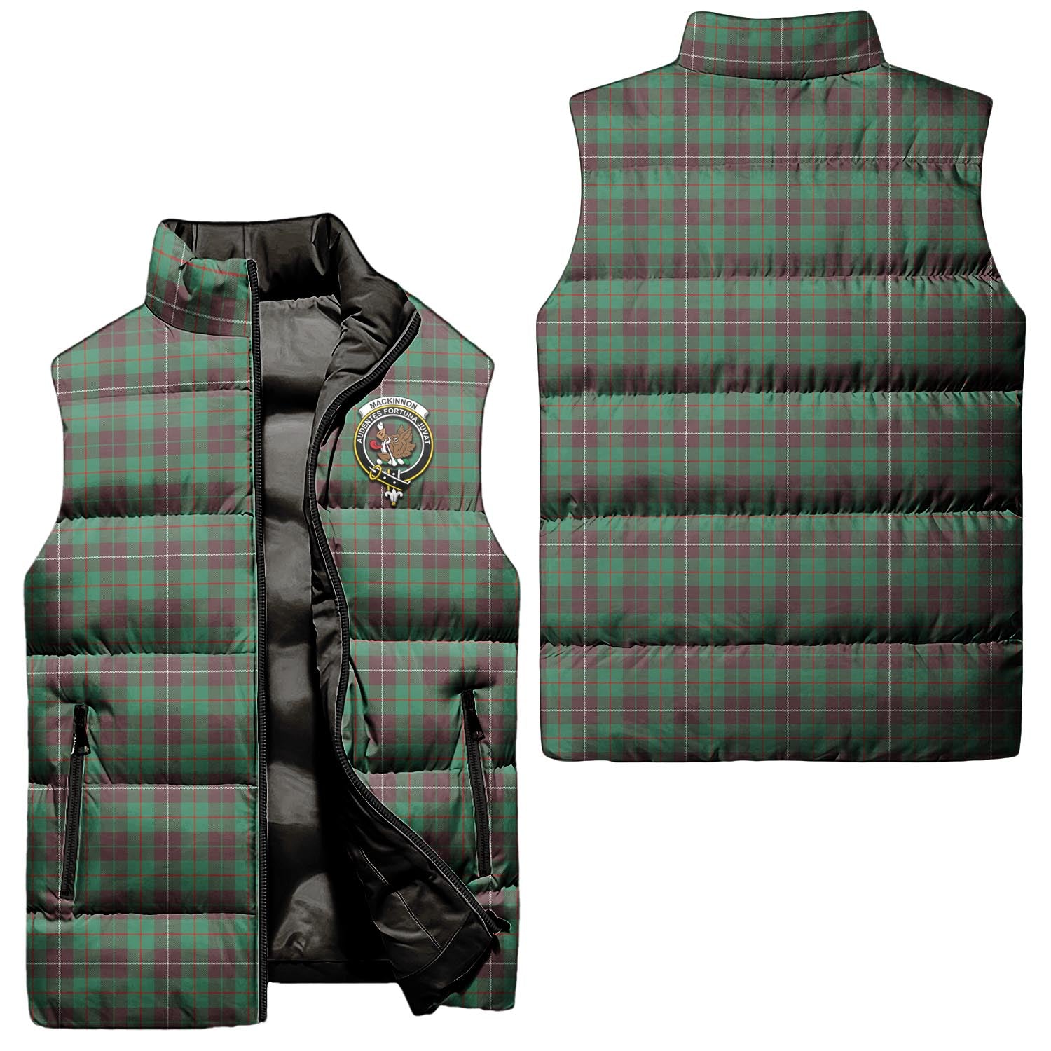 MacKinnon Hunting Ancient Tartan Sleeveless Puffer Jacket with Family Crest Unisex - Tartanvibesclothing