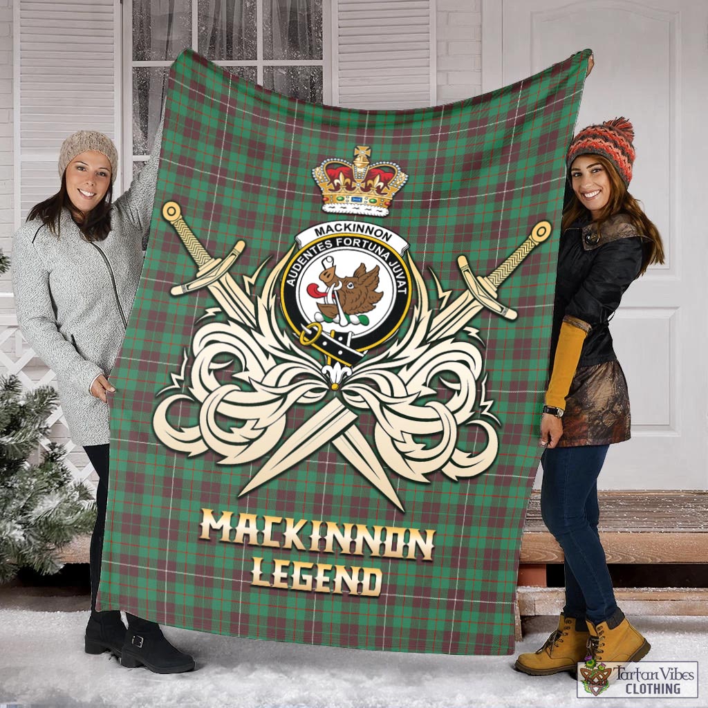 Tartan Vibes Clothing MacKinnon Hunting Ancient Tartan Blanket with Clan Crest and the Golden Sword of Courageous Legacy