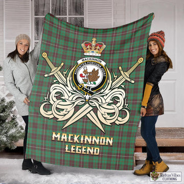 MacKinnon Hunting Ancient Tartan Blanket with Clan Crest and the Golden Sword of Courageous Legacy