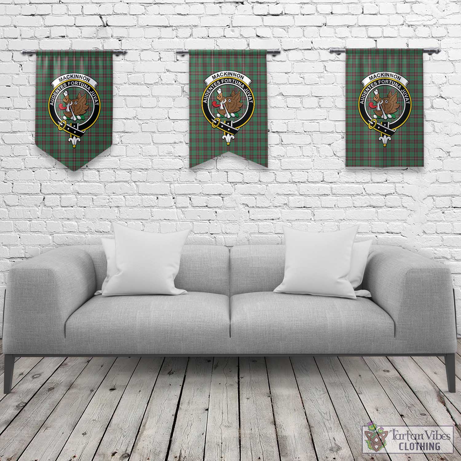 Tartan Vibes Clothing MacKinnon Hunting Ancient Tartan Gonfalon, Tartan Banner with Family Crest