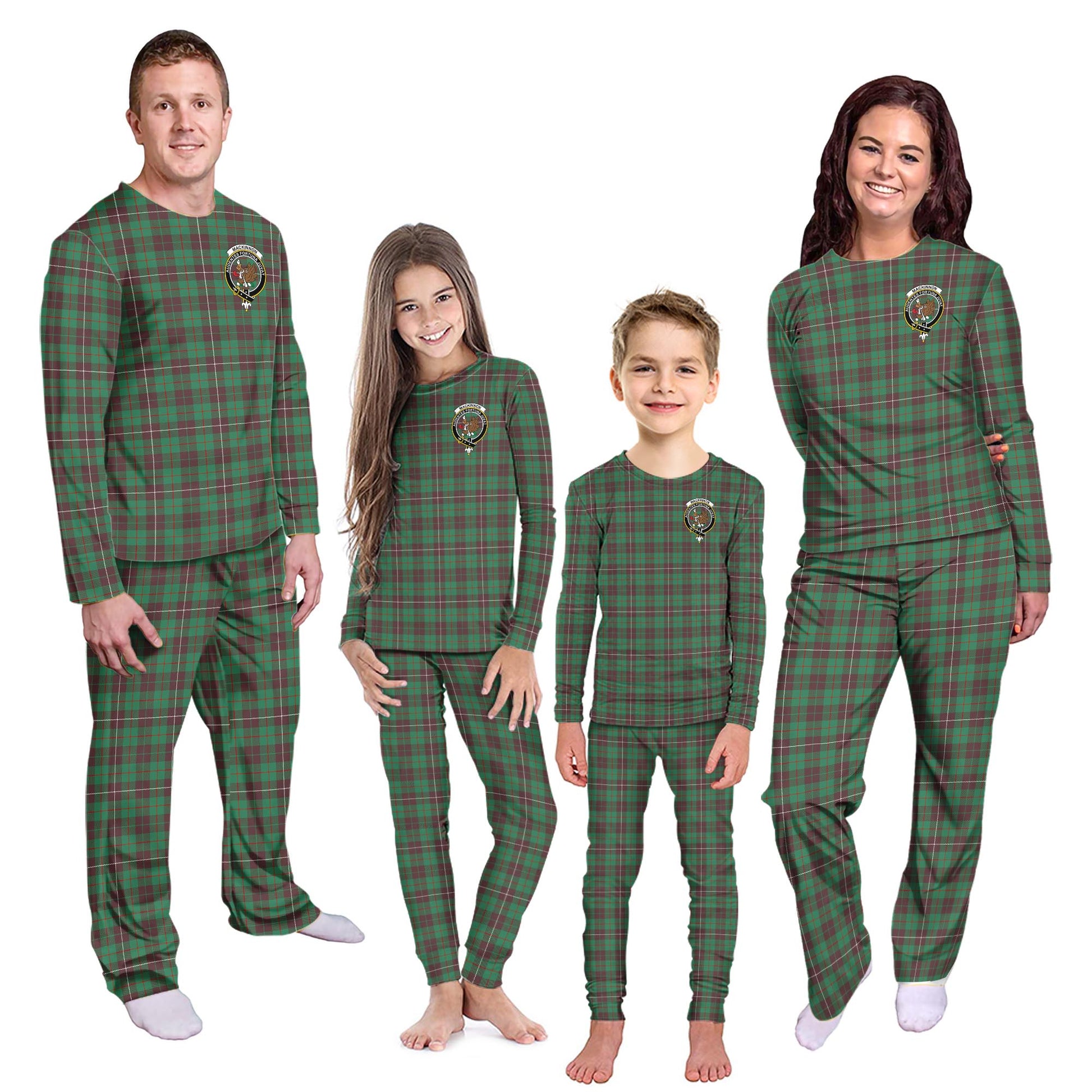 MacKinnon Hunting Ancient Tartan Pajamas Family Set with Family Crest - Tartanvibesclothing