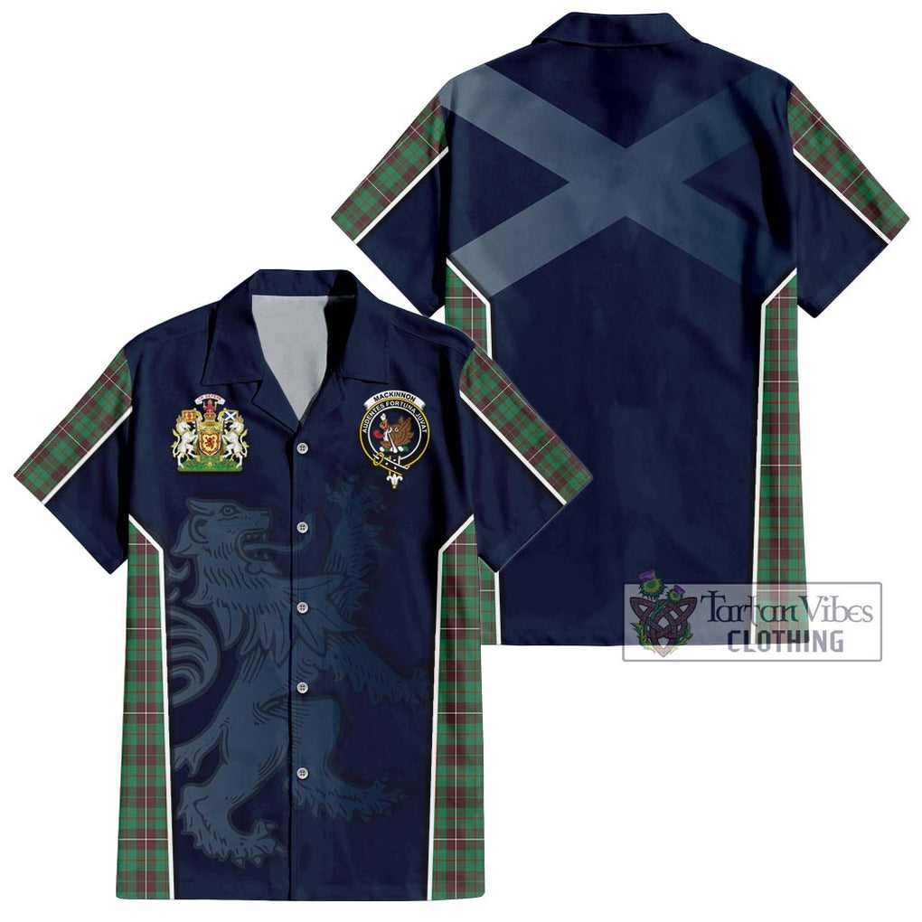 MacKinnon Hunting Ancient Tartan Short Sleeve Button Shirt with Family Crest and Lion Rampant Vibes Sport Style Kid - Tartan Vibes Clothing