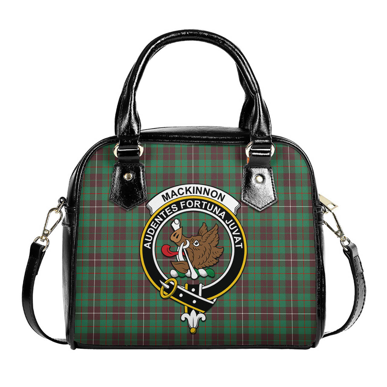 MacKinnon Hunting Ancient Tartan Shoulder Handbags with Family Crest One Size 6*25*22 cm - Tartanvibesclothing