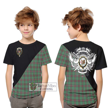 MacKinnon Hunting Ancient Tartan Kid T-Shirt with Family Crest and Military Logo Style