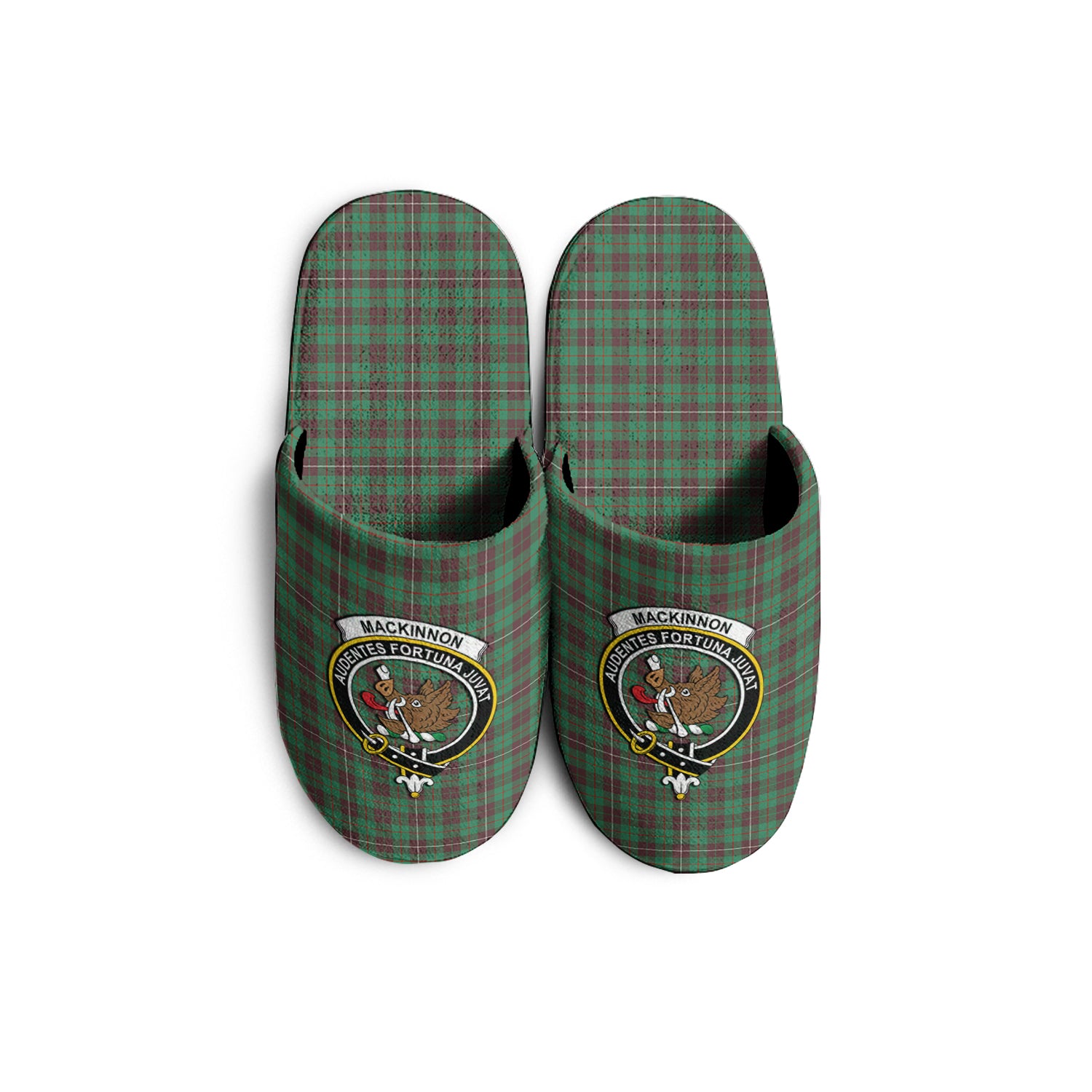 MacKinnon Hunting Ancient Tartan Home Slippers with Family Crest - Tartanvibesclothing