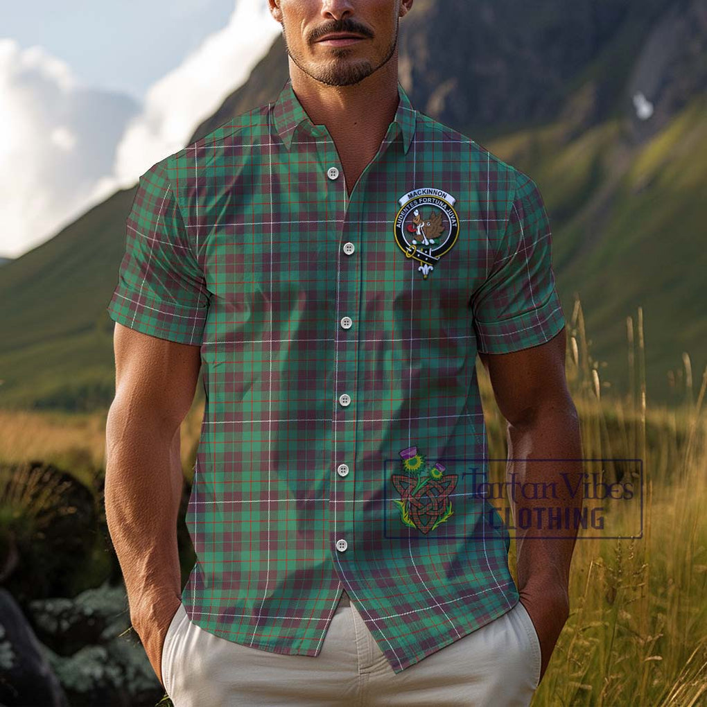 MacKinnon Hunting Ancient Tartan Cotton Hawaiian Shirt with Family Crest Adult - Tartan Vibes Clothing