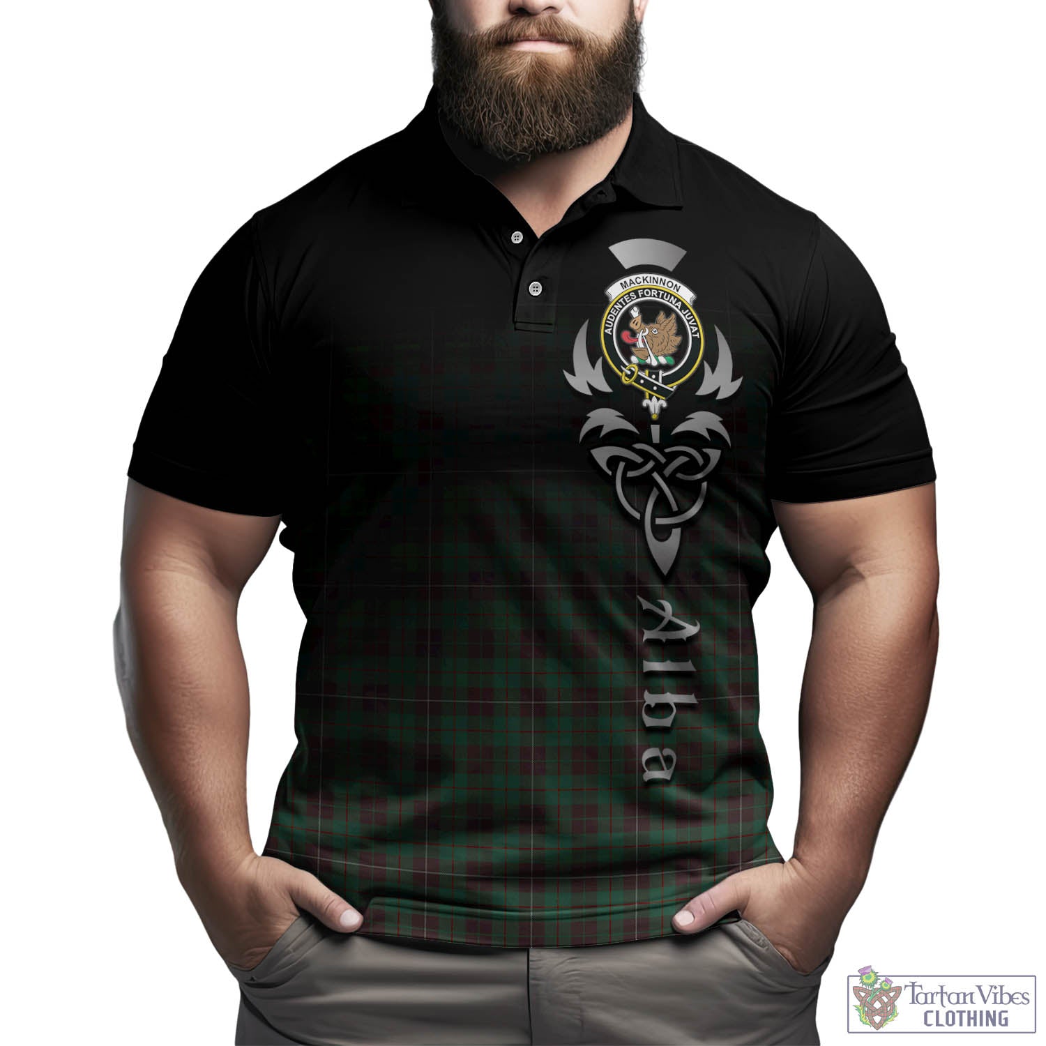 Tartan Vibes Clothing MacKinnon Hunting Ancient Tartan Polo Shirt Featuring Alba Gu Brath Family Crest Celtic Inspired