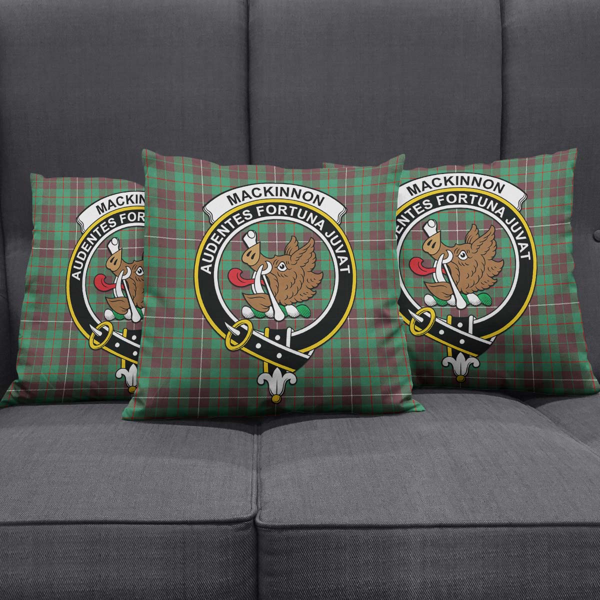 MacKinnon Hunting Ancient Tartan Pillow Cover with Family Crest Square Pillow Cover - Tartanvibesclothing