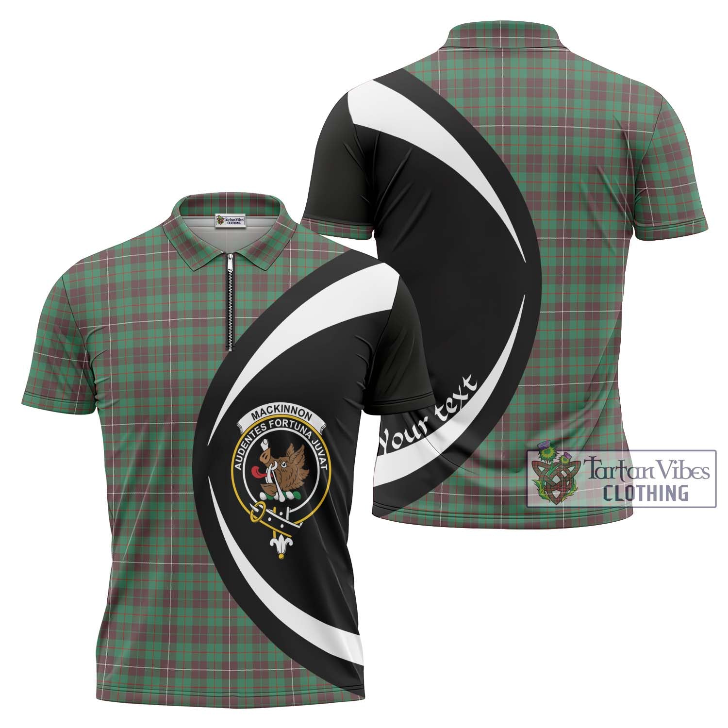 Tartan Vibes Clothing MacKinnon Hunting Ancient Tartan Zipper Polo Shirt with Family Crest Circle Style