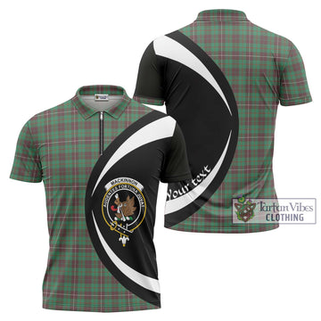 MacKinnon Hunting Ancient Tartan Zipper Polo Shirt with Family Crest Circle Style