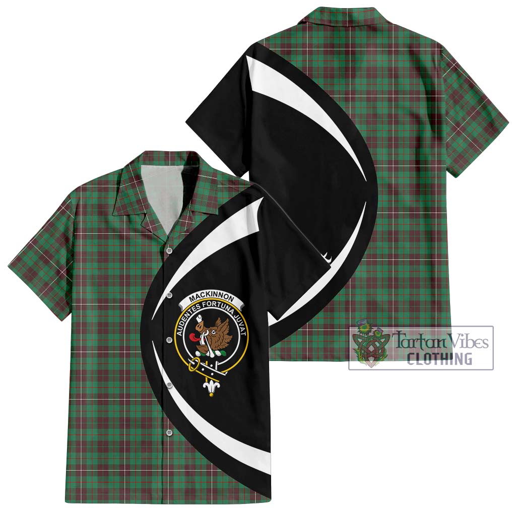 MacKinnon Hunting Ancient Tartan Short Sleeve Button Up with Family Crest Circle Style Kid - Tartan Vibes Clothing