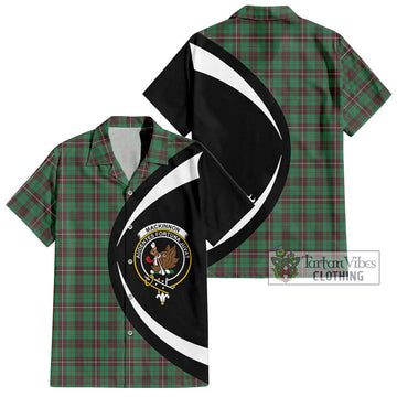 MacKinnon Hunting Ancient Tartan Short Sleeve Button Up with Family Crest Circle Style