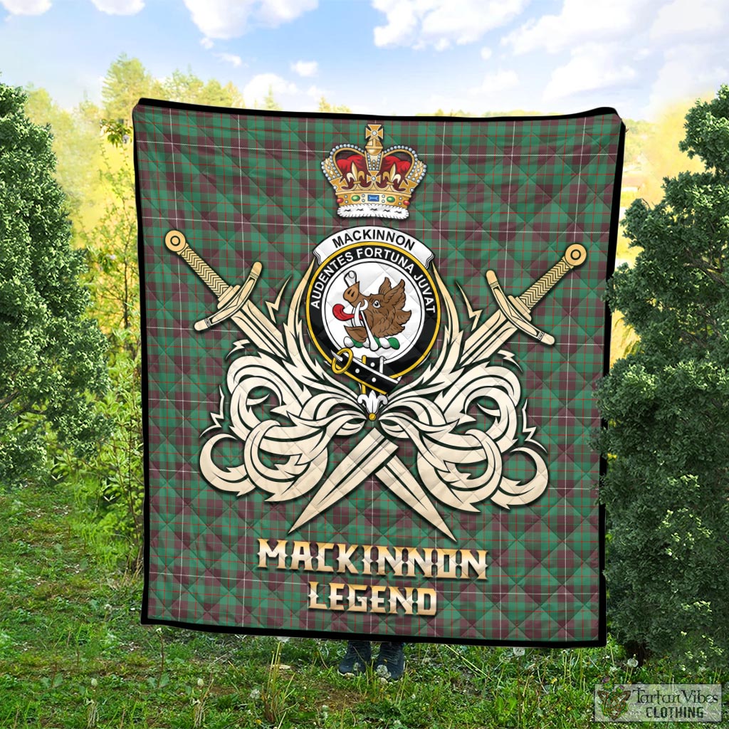 Tartan Vibes Clothing MacKinnon Hunting Ancient Tartan Quilt with Clan Crest and the Golden Sword of Courageous Legacy