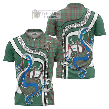 MacKinnon Hunting Ancient Tartan Zipper Polo Shirt with Epic Bagpipe Style