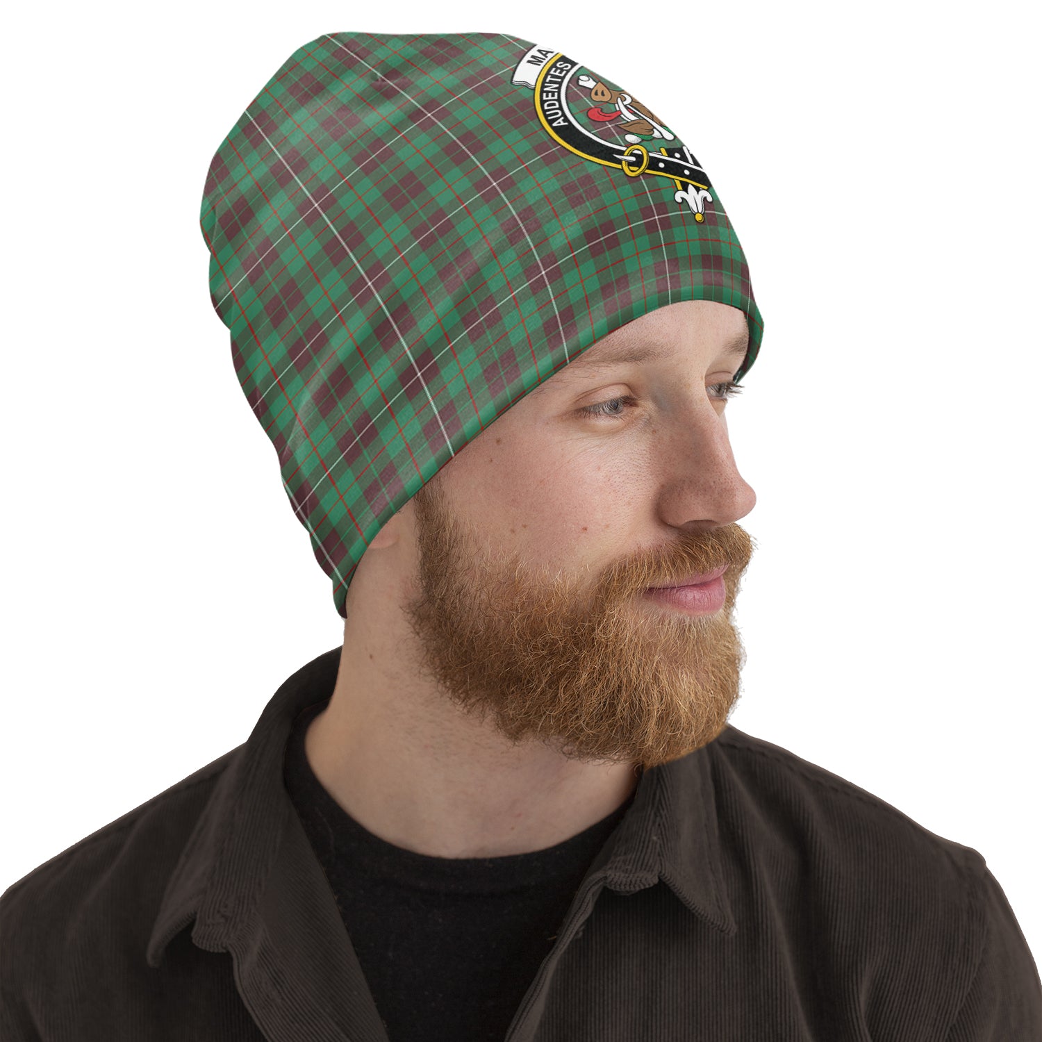 MacKinnon Hunting Ancient Tartan Beanies Hat with Family Crest One Size 10.5*10.2 inches - Tartan Vibes Clothing