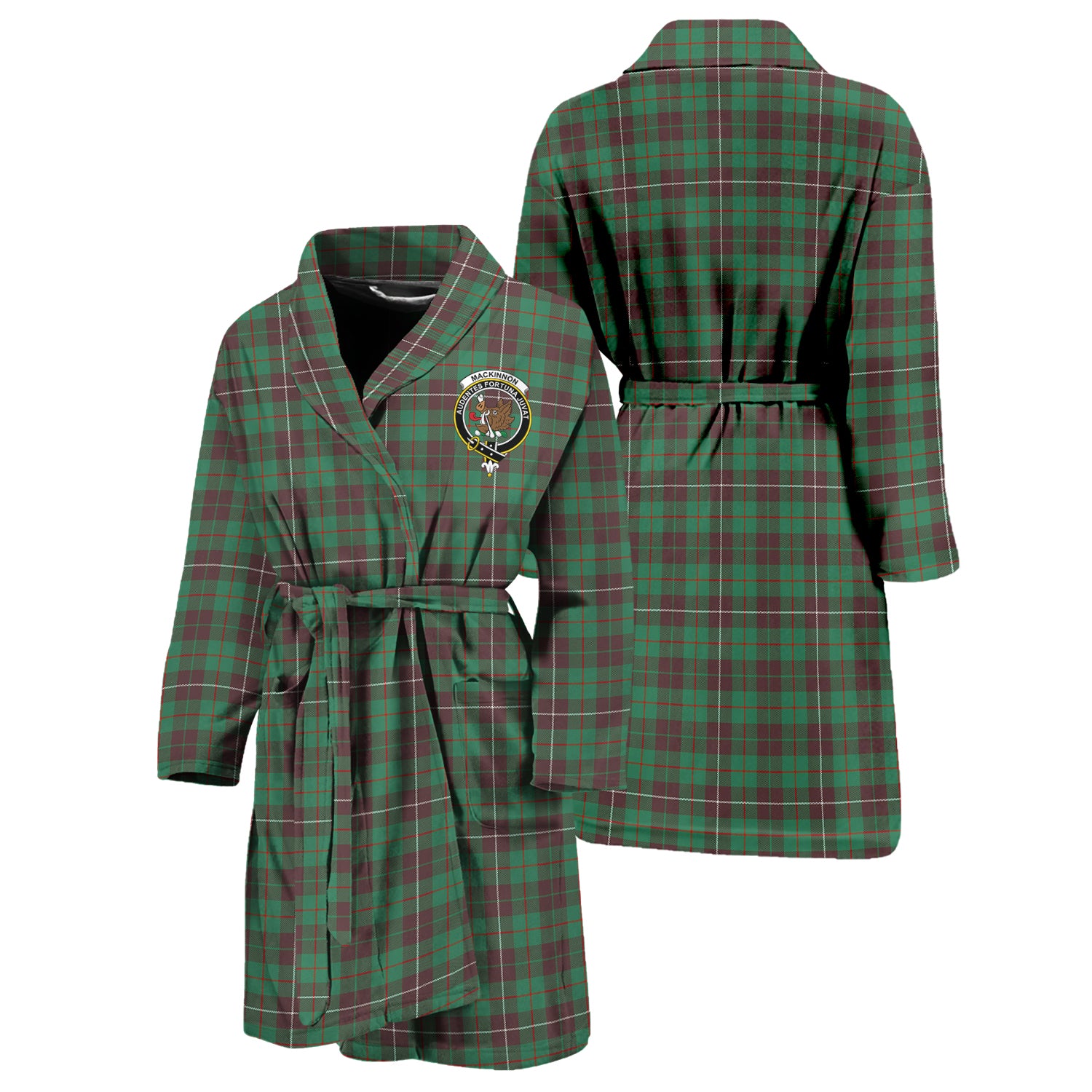 MacKinnon Hunting Ancient Tartan Bathrobe with Family Crest Unisex S - Tartan Vibes Clothing