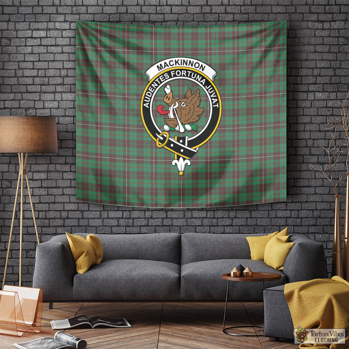 Tartan Vibes Clothing MacKinnon Hunting Ancient Tartan Tapestry Wall Hanging and Home Decor for Room with Family Crest