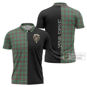 MacKinnon Hunting Ancient Tartan Zipper Polo Shirt with Family Crest and Half Of Me Style