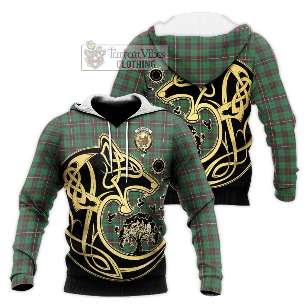 MacKinnon Hunting Ancient Tartan Knitted Hoodie with Family Crest Celtic Wolf Style Unisex Knitted Pullover Hoodie - Tartan Vibes Clothing