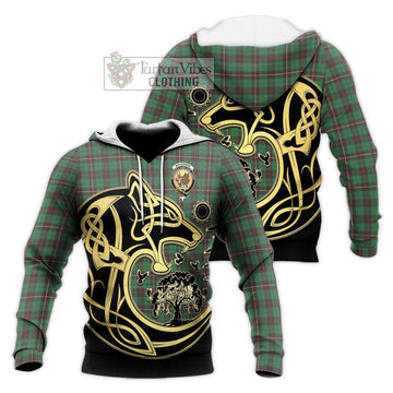 MacKinnon Hunting Ancient Tartan Knitted Hoodie with Family Crest Celtic Wolf Style