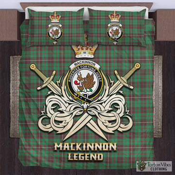 MacKinnon Hunting Ancient Tartan Bedding Set with Clan Crest and the Golden Sword of Courageous Legacy