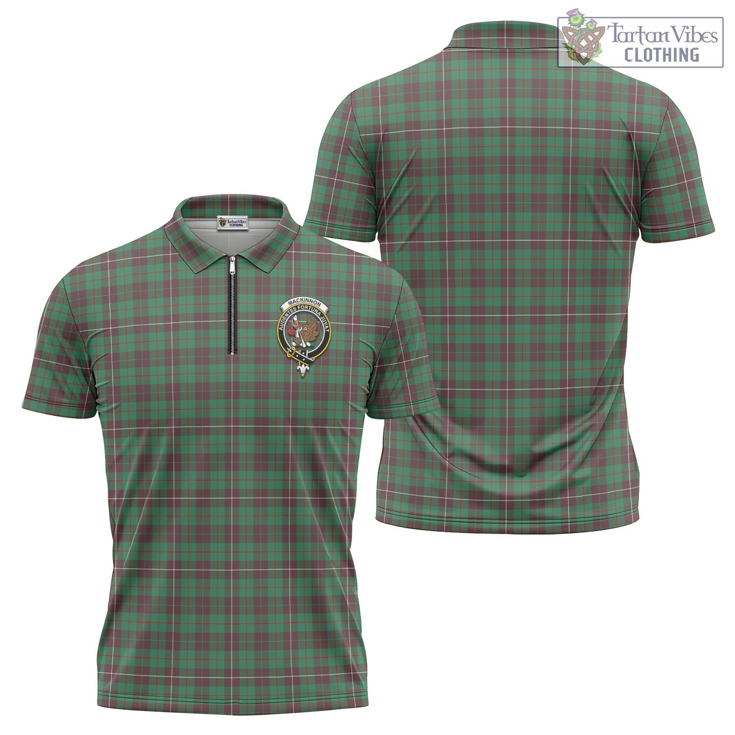 Tartan Vibes Clothing MacKinnon Hunting Ancient Tartan Zipper Polo Shirt with Family Crest