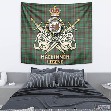 MacKinnon Hunting Ancient Tartan Tapestry with Clan Crest and the Golden Sword of Courageous Legacy