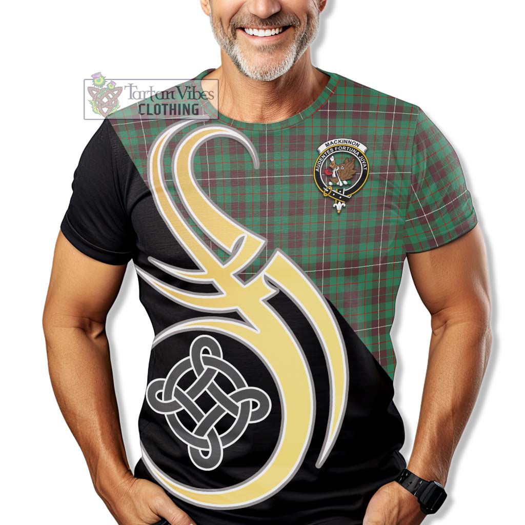 Tartan Vibes Clothing MacKinnon Hunting Ancient Tartan T-Shirt with Family Crest and Celtic Symbol Style