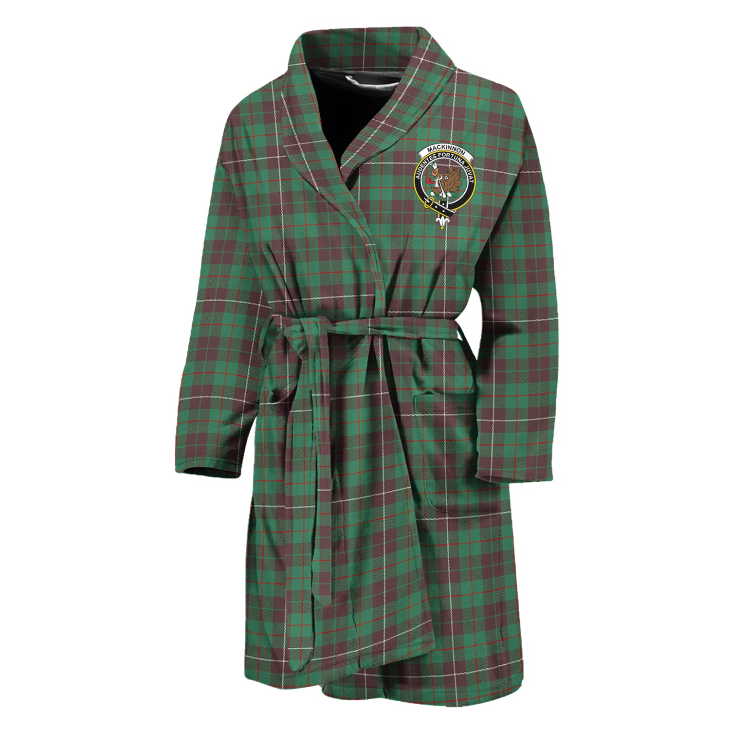 MacKinnon Hunting Ancient Tartan Bathrobe with Family Crest Unisex M - Tartan Vibes Clothing