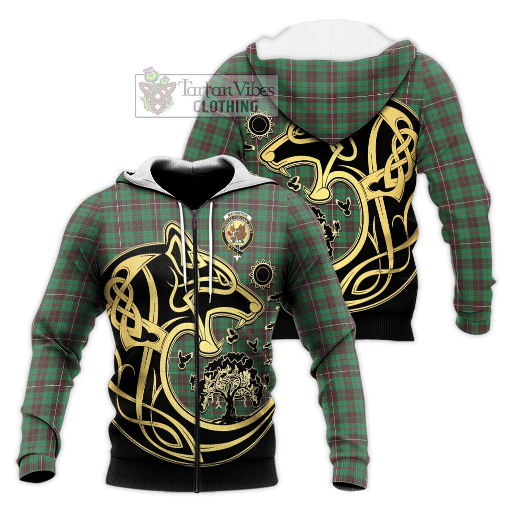 MacKinnon Hunting Ancient Tartan Knitted Hoodie with Family Crest Celtic Wolf Style Unisex Knitted Zip Hoodie - Tartan Vibes Clothing