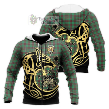 MacKinnon Hunting Ancient Tartan Knitted Hoodie with Family Crest Celtic Wolf Style