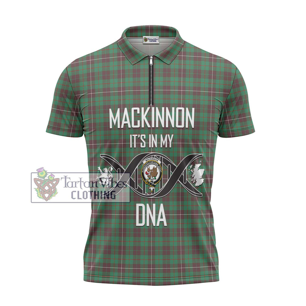 MacKinnon Hunting Ancient Tartan Zipper Polo Shirt with Family Crest DNA In Me Style - Tartanvibesclothing Shop