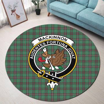 MacKinnon Hunting Ancient Tartan Round Rug with Family Crest