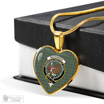 MacKinnon Hunting Ancient Tartan Heart Necklace with Family Crest