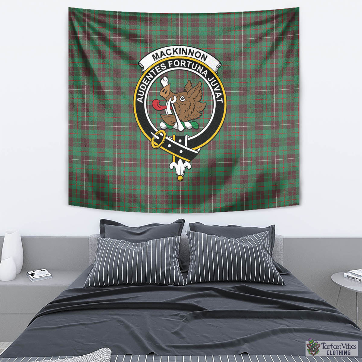 Tartan Vibes Clothing MacKinnon Hunting Ancient Tartan Tapestry Wall Hanging and Home Decor for Room with Family Crest