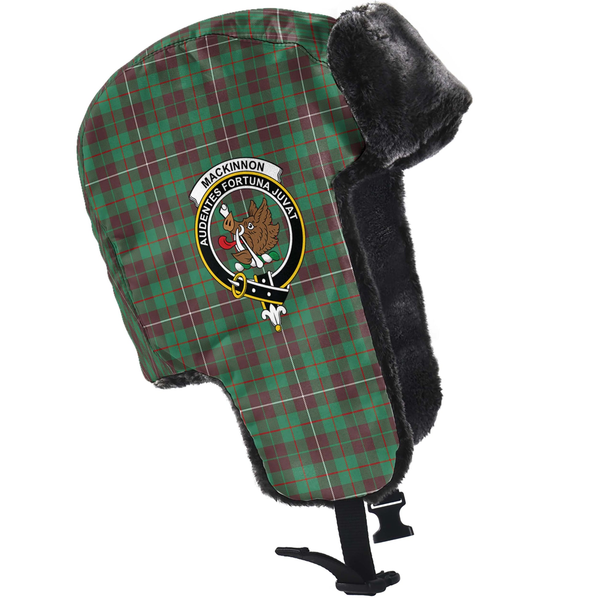 MacKinnon Hunting Ancient Tartan Winter Trapper Hat with Family Crest - Tartanvibesclothing