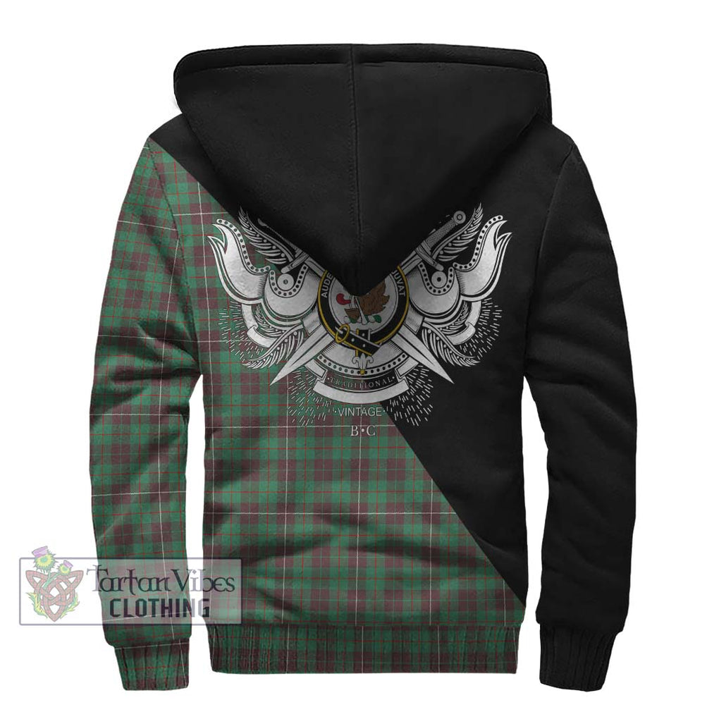 MacKinnon Hunting Ancient Tartan Sherpa Hoodie with Family Crest and Military Logo Style - Tartanvibesclothing Shop