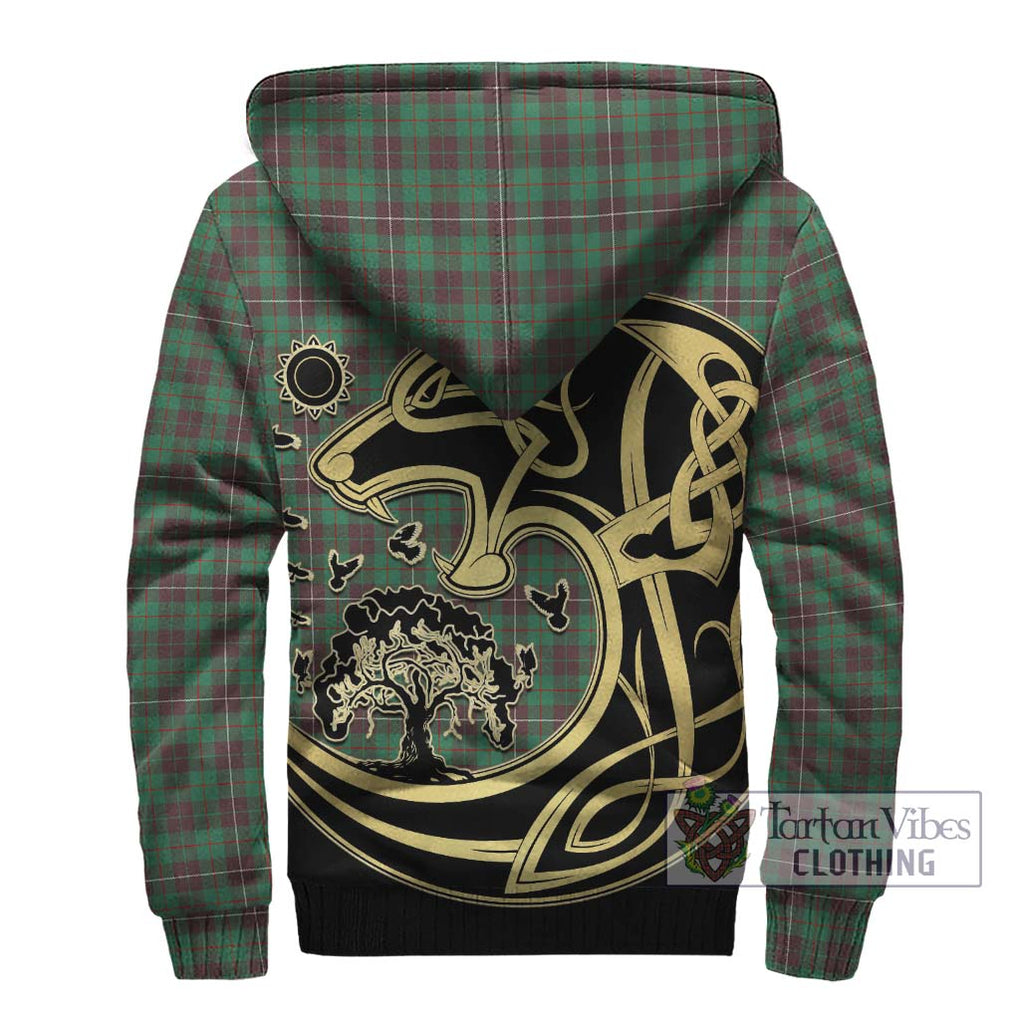 MacKinnon Hunting Ancient Tartan Sherpa Hoodie with Family Crest Celtic Wolf Style - Tartan Vibes Clothing