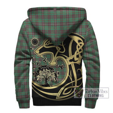 MacKinnon Hunting Ancient Tartan Sherpa Hoodie with Family Crest Celtic Wolf Style