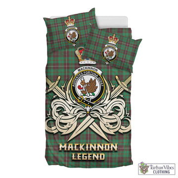 MacKinnon Hunting Ancient Tartan Bedding Set with Clan Crest and the Golden Sword of Courageous Legacy