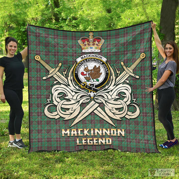 MacKinnon Hunting Ancient Tartan Quilt with Clan Crest and the Golden Sword of Courageous Legacy