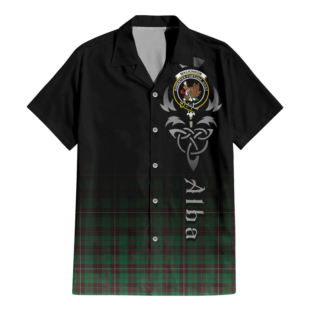 Tartan Vibes Clothing MacKinnon Hunting Ancient Tartan Short Sleeve Button Up Featuring Alba Gu Brath Family Crest Celtic Inspired