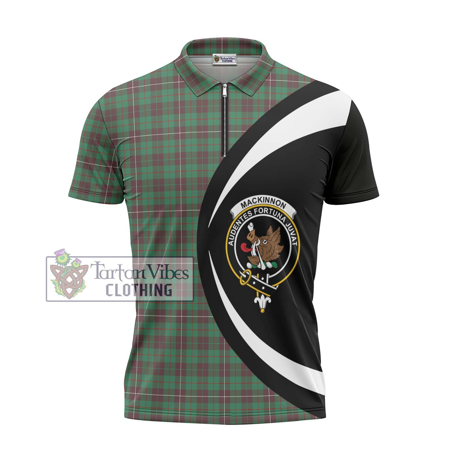 Tartan Vibes Clothing MacKinnon Hunting Ancient Tartan Zipper Polo Shirt with Family Crest Circle Style