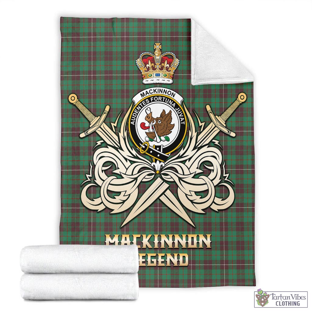 Tartan Vibes Clothing MacKinnon Hunting Ancient Tartan Blanket with Clan Crest and the Golden Sword of Courageous Legacy