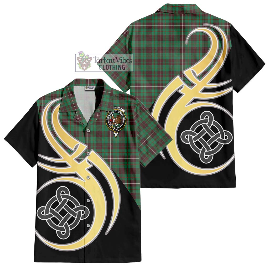 MacKinnon Hunting Ancient Tartan Short Sleeve Button Shirt with Family Crest and Celtic Symbol Style - Tartan Vibes Clothing