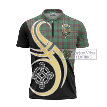 MacKinnon Hunting Ancient Tartan Zipper Polo Shirt with Family Crest and Celtic Symbol Style