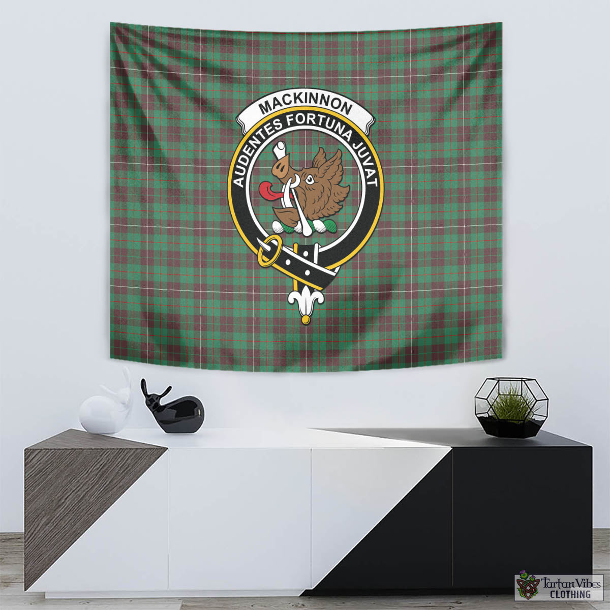 Tartan Vibes Clothing MacKinnon Hunting Ancient Tartan Tapestry Wall Hanging and Home Decor for Room with Family Crest